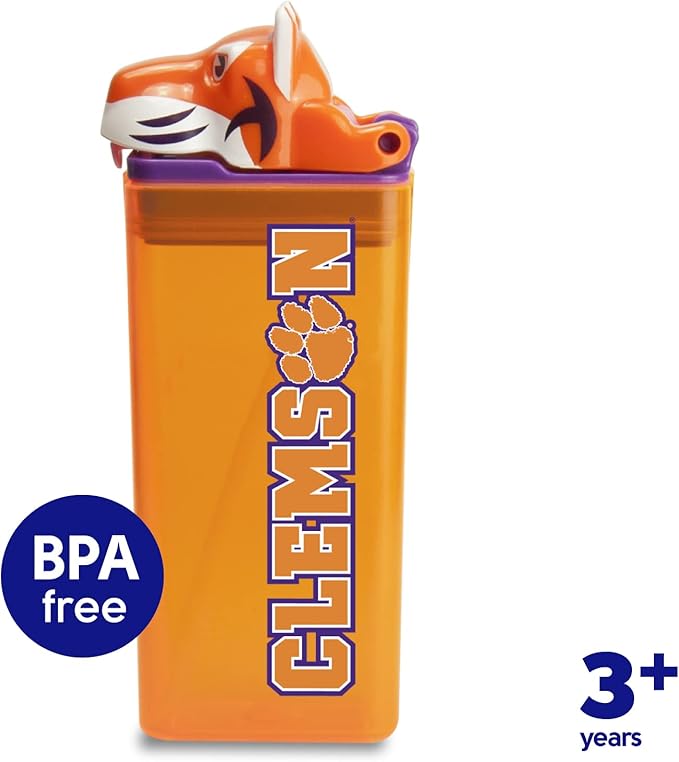 Reusable Water Bottle | Officially Licensed NCAA Sports Bottle | BPA Free | Dishwasher Safe | Clemson Tiger Mascot | 12 oz Drink in the Box - Clemson University