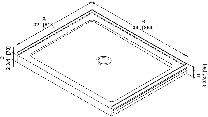 OVE Decors 34 in. W x 32 in. D Shower Base Pan Square, Center Drain, White Acrylic, Reversible Design