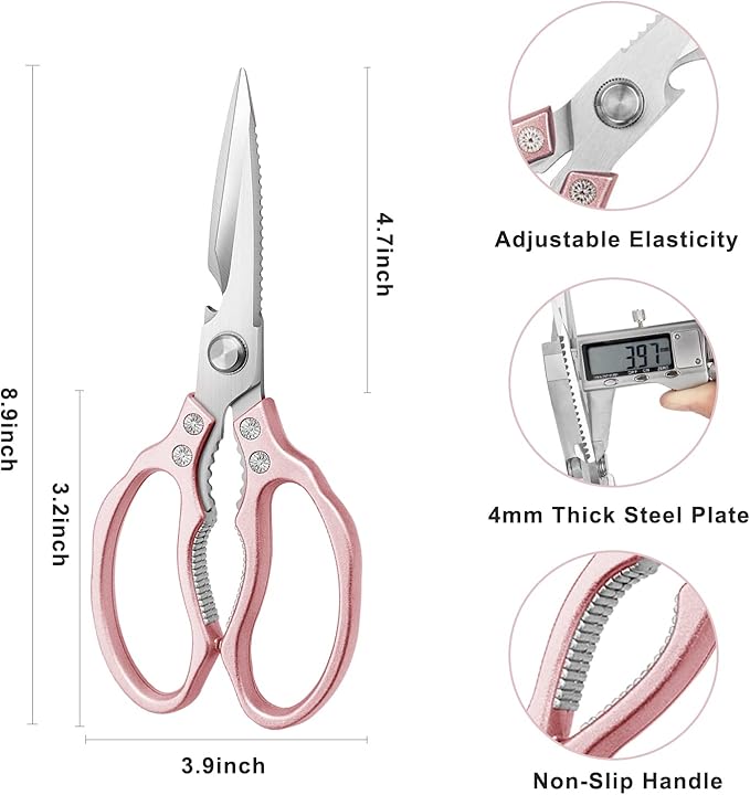 Kitchen Scissors, Heavy Duty Sharp Kitchen Shears Dishwasher Safe,Rose Gold Kitchen Accessories Cooking Shears for Kitchen Meat Chicken Fish Poultry Herb Bread (Rose gold)