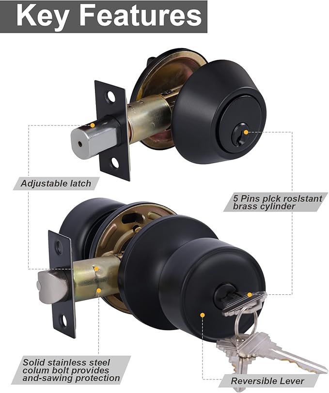 Lanwandeng 2 Sets Keyed Alike Entry Door Knobs and Single Cylinder Deadbolt Lock Combo Set Security for Entrance and Front Door, All Keyed Same Door Lock with Classic Satin Nickel Finish