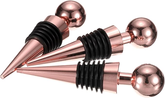 uxcell 3 Pcs Wine Bottle Corks, Vacuum Wine Bottle Stopper, Wine Stopper with Rubber Reusable Wine Corks, Suitable for Standard Bottle, Rose Gold