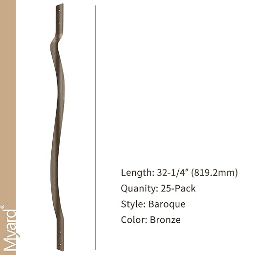 Myard 32-1/4 Inches Heavy Duty Iron Deck Balusters Furniture with Screws for Facemount Railing Fencing, European Baroque Silhouette Wrought Style (25-Pack, Bronze)
