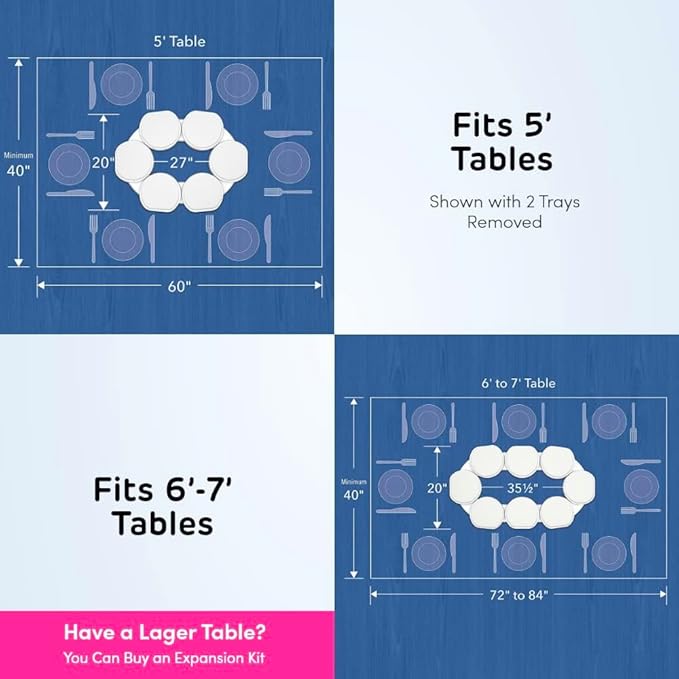 Full Set - White - The First Patented Lazy Susan Turntable Expandable for Rectangular & Oblong Tables - Kitchen & Dining Tables - Great Gift! Parties & Gatherings.