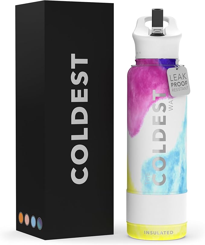 Coldest Sports Water Bottle with Straw Lid Vacuum Insulated Stainless Steel Metal Thermos Bottles Reusable Leak Proof Flask for Sports Gym (40 oz, Clouds of Tie Dye)