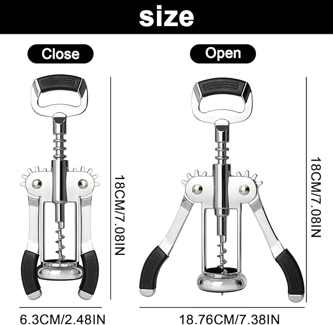 Wine Opener, Premium Zinc Alloy Wing Corkscrew Wine Bottle Opener with Multifunctional Bottles Opener