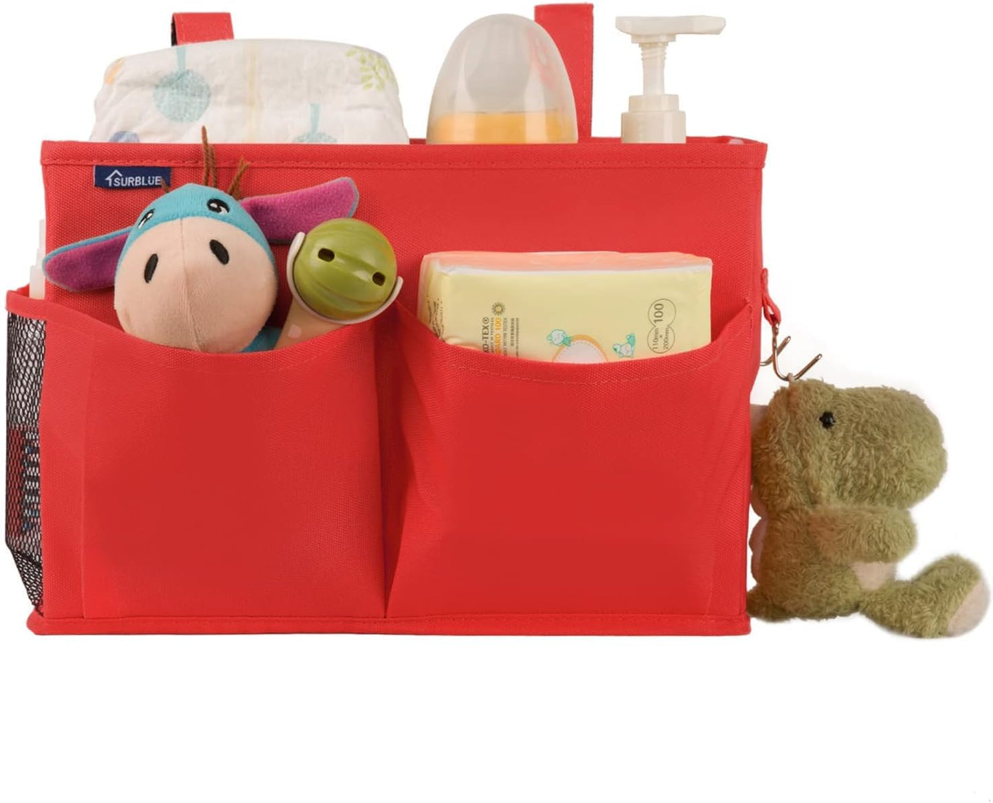 Surblue Caddy Hanging Organizer Bedside Storage Bag for Bunk and Hospital Beds, Red, Small