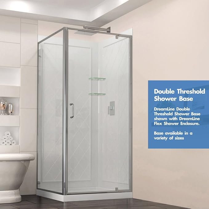 DreamLine SlimLine 32 in. D x 32 in. W x 2 3/4 in. H Corner Drain Double Threshold Shower Base in White, DLT-1032320