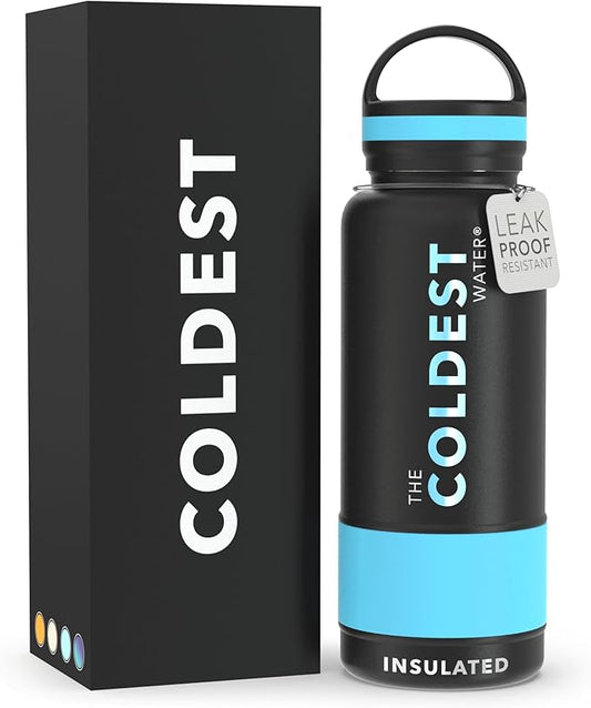 Coldest Insulated Water Bottle with Handle Lid | Leak Proof, Insulated Modern Stainless Steel, Triple Walled, Sport Thermos Bottles, Metal Flask | 32oz