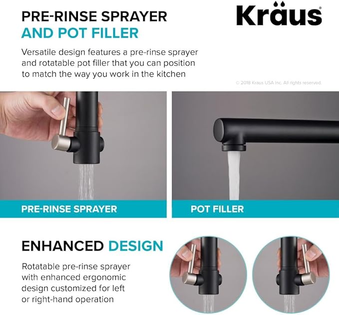 KRAUS Artec Pro (1 st Gen) Commercial Style Pre-Rinse Single Handle Kitchen Faucet (No Pull Down) with Pot Filler in Spot Free Stainless Steel/Matte Black, KPF-1603SFSMB