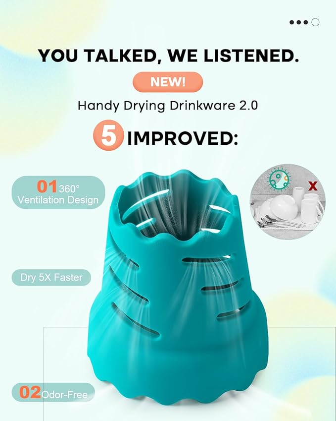 Bottle Drying Rack, Two-Sided Silicone Handy Faster Dryer for Water Bottle, Wine Glass, Coffee Mug, Tumbles Travel-Friendly Space Saving