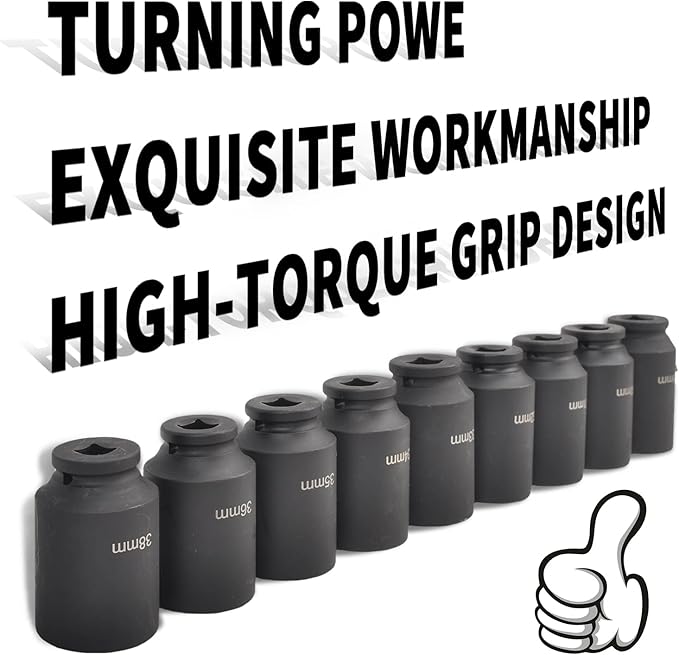 9Pcs 1/2 Inch Drive Deep Impact Socket Set 6 Point Metric 29-38mm Drive Spindle Axle Hub Nut Socket Set, Heavy Duty with Portable Storage Case, Use In Removing And Installing Axle Nuts