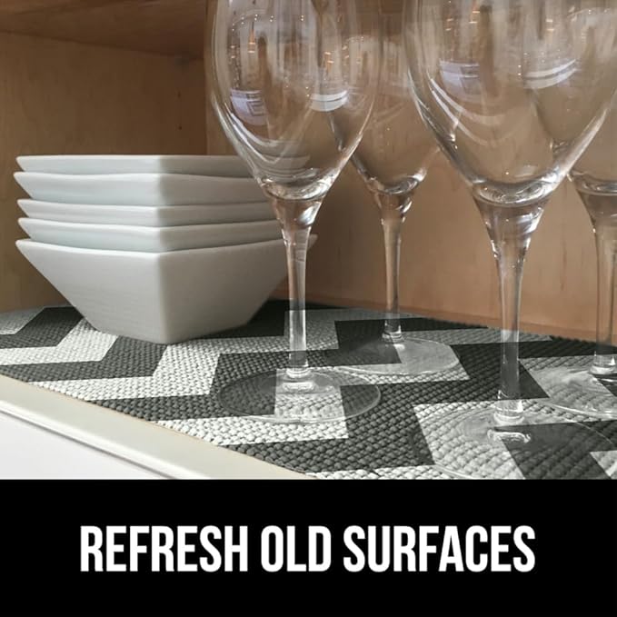 Gorilla Grip powerGRIP Drawer Shelf and Cabinet Liner, Thick Strong Hold, Non-Adhesive Liners Protect Kitchen Cabinets and Cupboard, Bathroom Drawers, Easy Install, Breathable Mat, 17.5"x20', Chevron