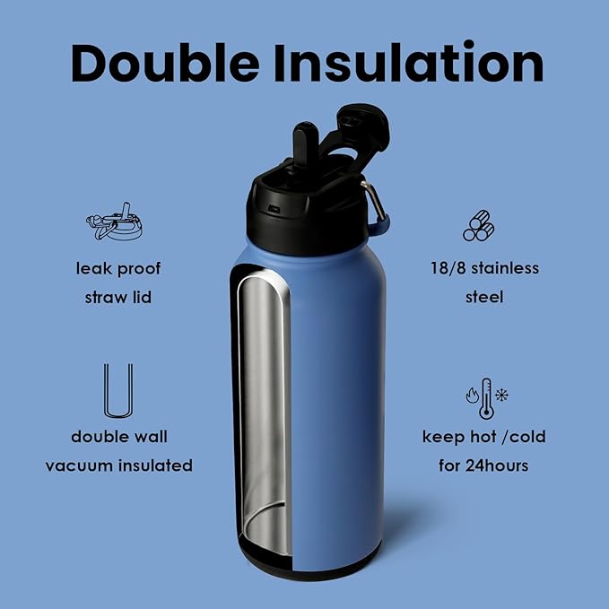 BOTTLE BOTTLE 32oz Insulated Water Bottle Stainless Steel Sport Water Bottle with Straw Dual-use Lid Design for Gym with Pill Box (sky summer)
