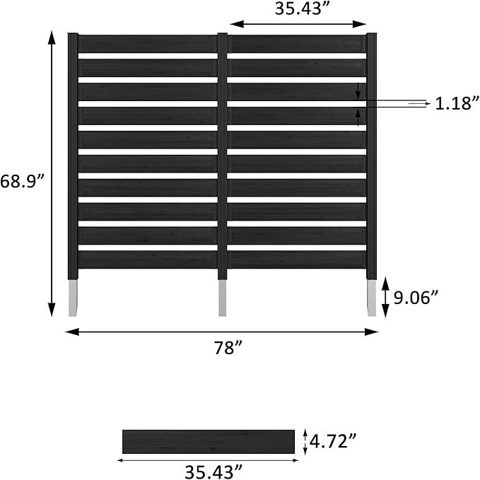 MUPATER 60” H×78” W Outdoor Privacy Screen, Wood Privacy Fence Panel for Hard Ground and Soil, 2 Way to Use, Air Conditioner Fence Kit, Trash Can Enclosure with Aluminum Stakes, Black (2 Panels)