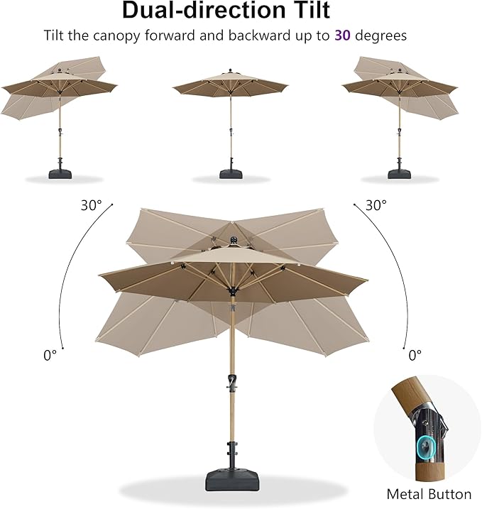PURPLE LEAF 10 Feet Patio Umbrella Outdoor Table Umbrella Aluminum Round Market Umbrella with Push Button Tilt & 8 Sturdy Ribs and Crank Commercial Sun Umbrella for Garden Patio Balcony, Taupe