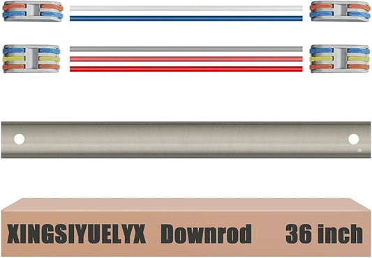 36" Ceiling Fan Downrod, 【1 Outside Diameter】 Brushed Nickel Extended Downrod, including 4 Wire Connectors and 5 Extension Wires (No Threads)
