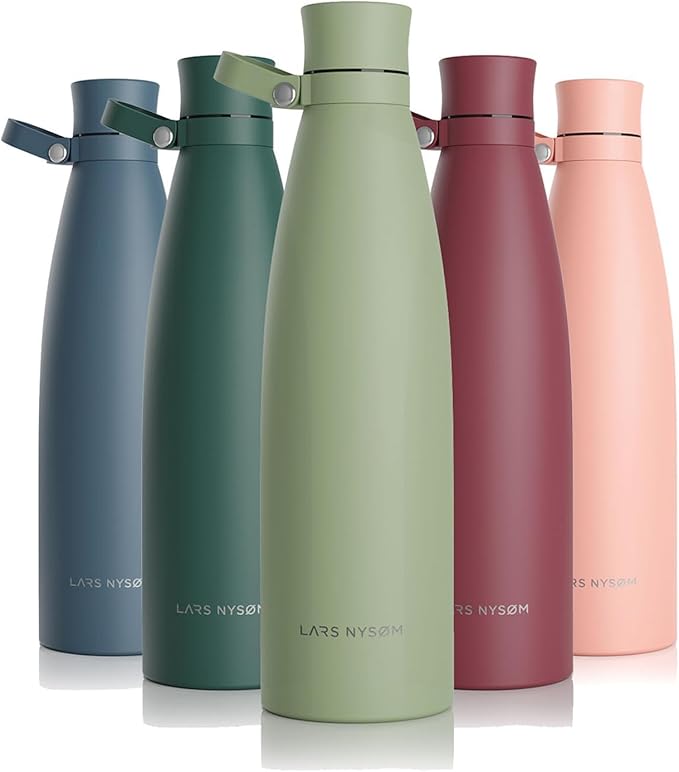 LARS NYSØM Stainless Steel Insulated Water Bottle 25oz 34oz | BPA-free Insulated Thermo Flask for Hot and Cold Beverages | Leakproof Drinking Bottle (Sage, 34oz)