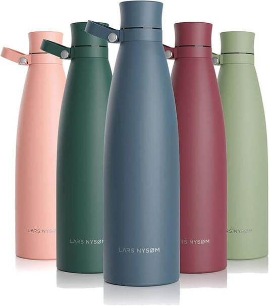 LARS NYSØM Stainless Steel Insulated Water Bottle 25oz 34oz | BPA-free Insulated Thermo Flask for Hot and Cold Beverages | Leakproof Drinking Bottle (Blue Stone, 25oz)