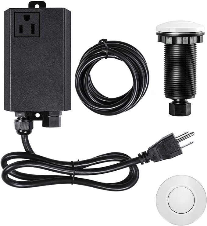 Garbage Disposal Air Switch Kit Single Outlet Sink Top Waste Disposal Long Stainless Steel White On/Off Air Button Food and Waste Disposals Part by Etoolcity
