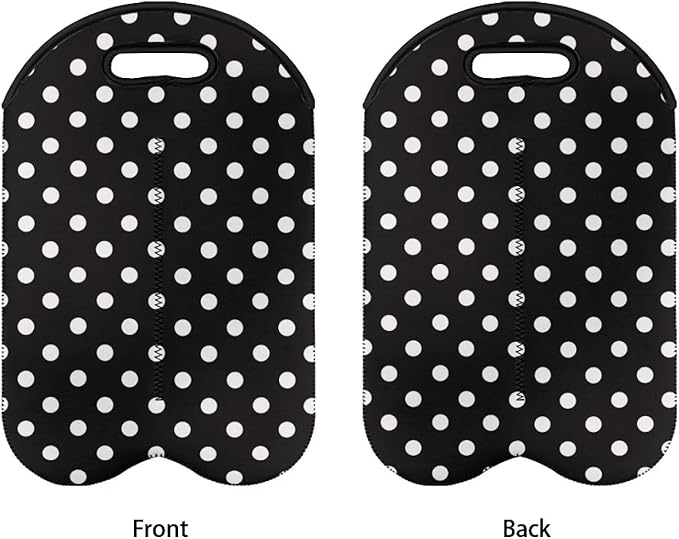 doginthehole Polka Dot Design Wine Carrier Tote 2 Bottle Wine Carrying Bag Neoprene Wine Bottle Holder Insulated Bag Water Bottle/Beer/Drinks Protective Sleeve Champagne Bottle Organizer Bags
