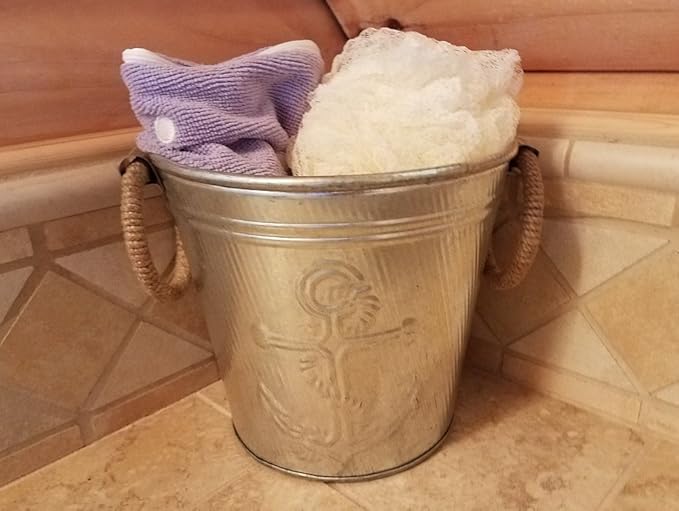 Galvanized Metal Ice Bucket for Drinks or Planter Pail with Rope Handles