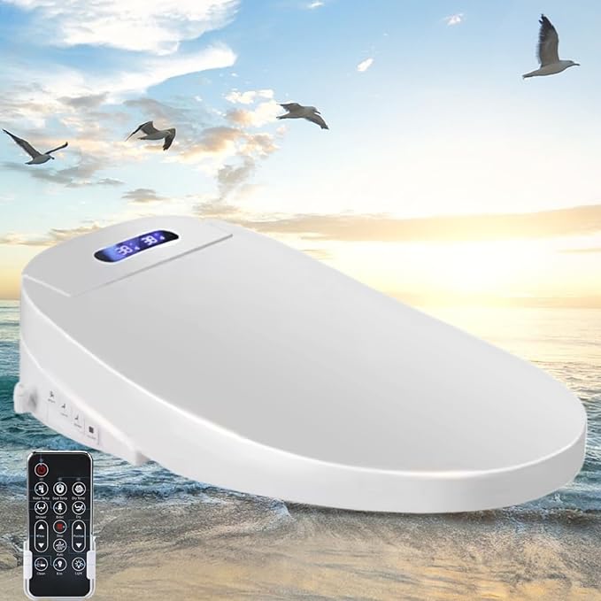 Electric Bidet Toilet Seat, Filtered & Unlimited Warm Water, 8 Modes Spa Wash, Warm Air Dryer, Heated Seat, Self-Clean Stainless Steel Nozzle, HD Night Light. 10-year warranty. (TB-38E,Elongated)