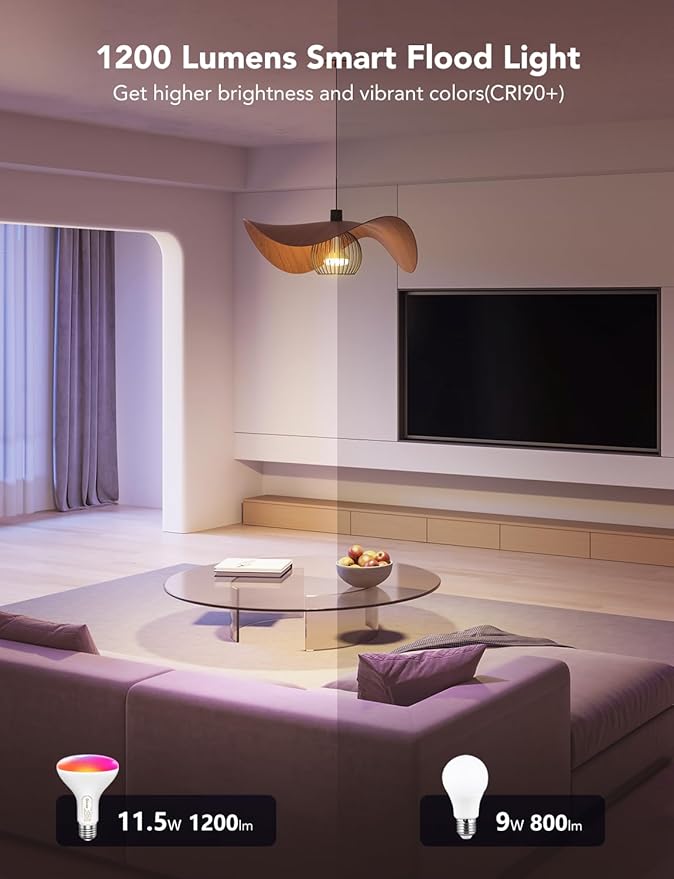 Govee Smart Light Bulbs, 1200 Lumens Dimmable BR30 Bulbs, RGBWW Color Changing Light Bulbs, WiFi & Bluetooth LED Bulbs, 16 Million Colors, Music Sync, Compatible with Alexa, Google Assistant, 6 Pack