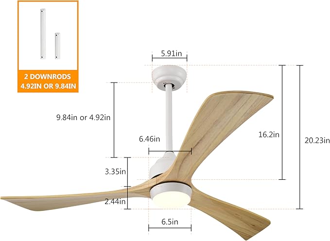 NicBex Ceiling Fan 52 Inch Ceiling Fan with Lights Ceiling Fans with 3 Blades and Remote Control Reversible Ceiling Fan with 6 Wind Speed Levels for Bedroom, Living Room, Natural White