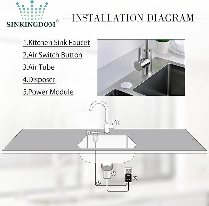 SinkTop Garbage Disposal Air Switch Kit with Long White Button,Brass Made Cover