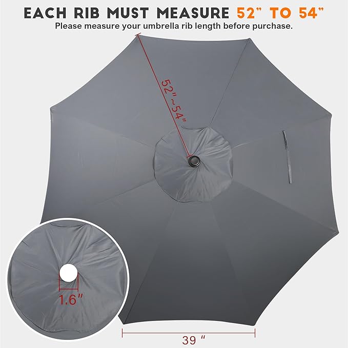 Blissun 9ft Patio Umbrella Replacement Canopy, Market Umbrella Top, Outdoor Table Umbrella Canopy for 8 Ribs, Canopy Only