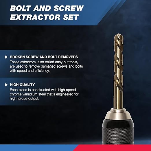 NEIKO 04206A Screw-Extractor Set, Broken Bolt Remover, Multispline and Spiral Extractors for Stripped Screws, Studs, Fittings, and Lugs, Left-Hand Drill Bits, 5/64" to 1/2", 35-Piece Set