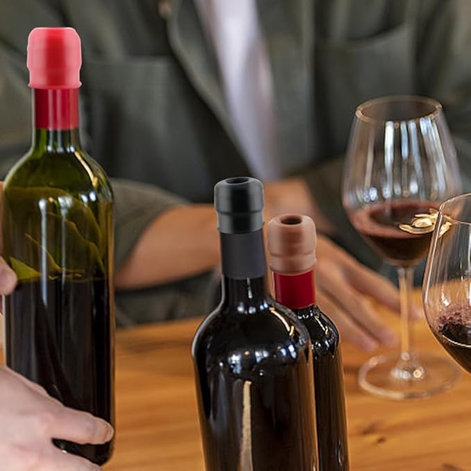 4pcs Wine Stoppers, Air Tight Flexible Beer Bottle Stopper Reusable Silicone Wine Sealer for Wine bottles Beverage Bottle Stoppers(red+black+grey+coffee)