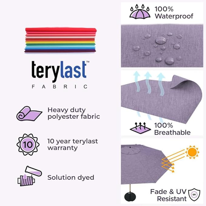 Midtown Umbrellas Push and Pop 9 Feet Outdoor Umbrella, Purple Texture Polyester Fabric - Fiberglass Ribs Deck Patio Umbrella, Backyard Umbrella, Garden Umbrella & Pool Umbrella - Black Pole