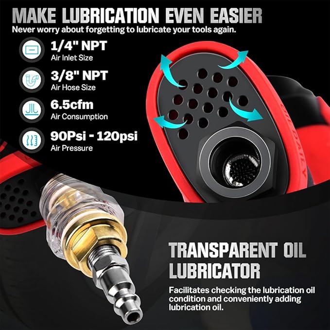 1/2 Inch Composite Air Impact Wrench | Compact & 4.08 lbs Lightweight Design | Max Torque 1200 ft-lbs | Variable Power Settings | 8500RPM Heavy Duty 1/2 Air Impact Gun Pneumatic Tool for Auto Repair