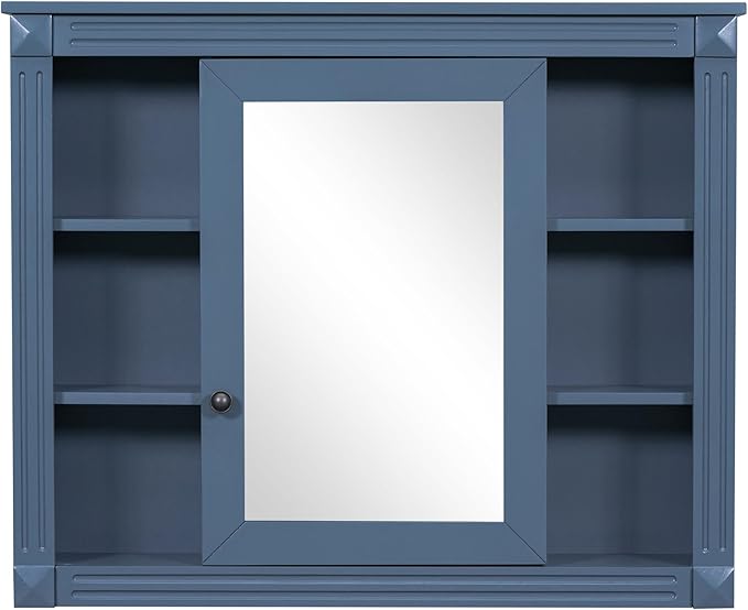 Merax Bathroom Medicine Cabinet with Mirror, Wall Mounted Over Toilet Storage Cabinet Organizer with Doors and Shelves for Bathroom Laundry Room (Mirror Cabinet Only, Blue)