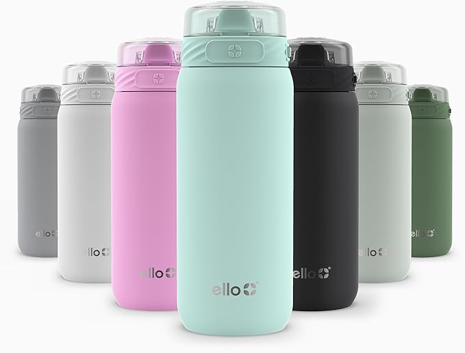 Ello Cooper 18oz Kids Stainless Steel Water Bottle with Straw and Carry Handle, Double Walled and Vacuum Insulated Metal, Leak Proof Locking Lid with Soft Silicone Spout, Reusable, BPA Free, Yucca