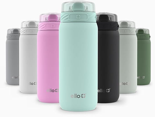 Ello Cooper 18oz Kids Stainless Steel Water Bottle with Straw and Carry Handle, Double Walled and Vacuum Insulated Metal, Leak Proof Locking Lid with Soft Silicone Spout, Reusable, BPA Free, Yucca