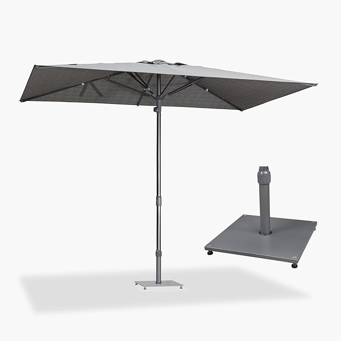 PURPLE LEAF 6 X 10 FT Semi-Auto Outdoor Patio Umbrella with Base Market Table Sun Umbrellas with 6 Aluminum Sturdy Ribs for Backyard Deck Garden Pool (Gray Pole Gray Canopy)