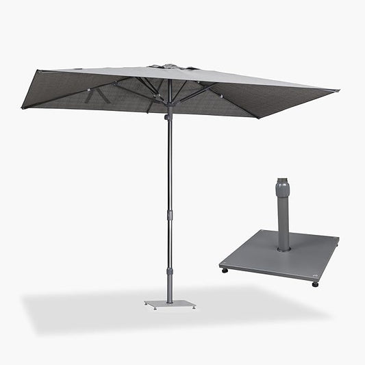 PURPLE LEAF 6 X 10 FT Semi-Auto Outdoor Patio Umbrella with Base Market Table Sun Umbrellas with 6 Aluminum Sturdy Ribs for Backyard Deck Garden Pool (Gray Pole Gray Canopy)