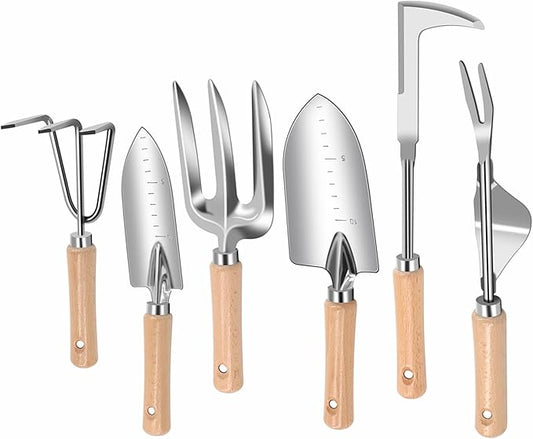 Weed Puller Tool, 6 Piece Stainless Steel Heavy Duty Weeding Tool, Weed Puller, Crack Weeder Tool, Weed Remover Tool with Ergonomic Wooden Handle, Gardening Gifts for Women