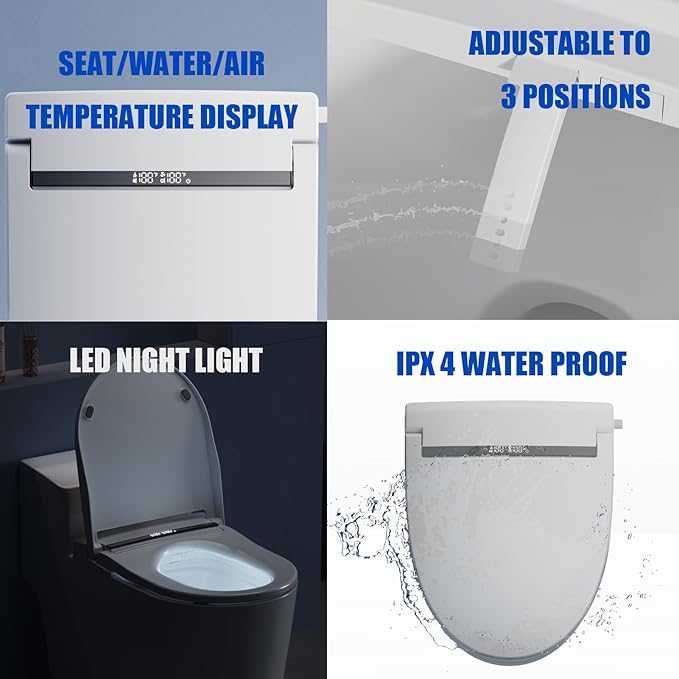 EPPLER Electric Bidet Toilet Seat with Warm Water, Heated Bidet Attachment for Toilet with Dryer, Self Cleaning Round Bidet Seat with Remote Control