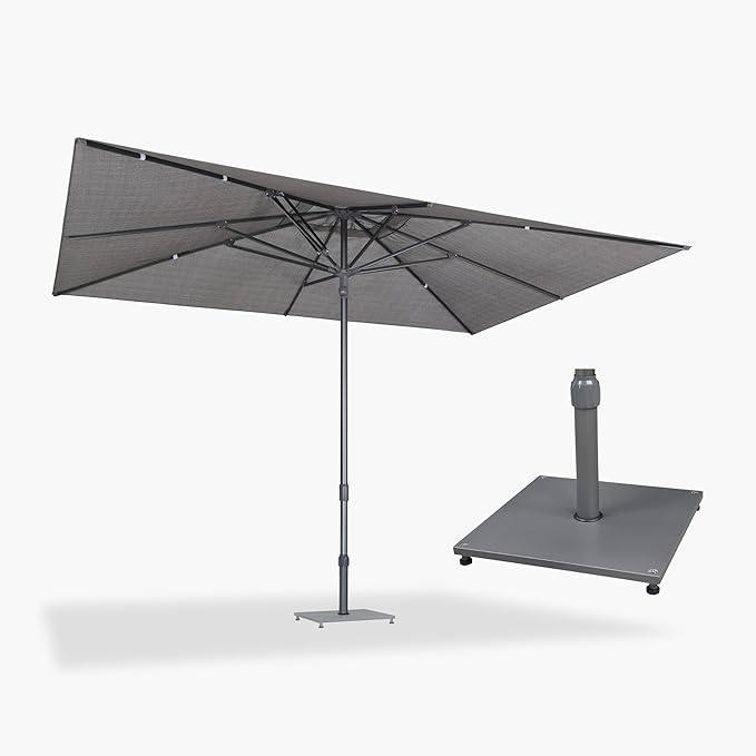 PURPLE LEAF 9 X 12 FT Semi-Auto Outdoor Patio Umbrella with Base Market Table Sun Umbrellas with 8 Aluminum Sturdy Ribs for Backyard Deck Garden Pool (Gray Pole Gray Canopy)