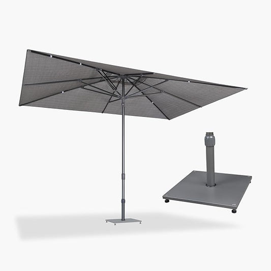 PURPLE LEAF 9 X 12 FT Semi-Auto Outdoor Patio Umbrella with Base Market Table Sun Umbrellas with 8 Aluminum Sturdy Ribs for Backyard Deck Garden Pool (Gray Pole Gray Canopy)