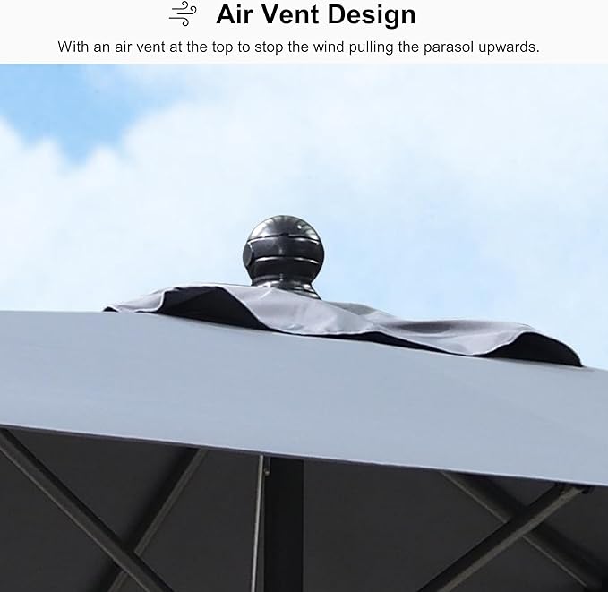 PURPLE LEAF 11' Round Patio Umbrella Outdoor Table Umbrella Aluminum Frame Market Umbrella Sun Umbrella with 8 Sturdy Ribs for Garden Deck Lawn & Pool Light Gray