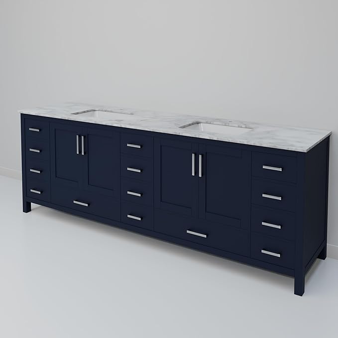 Big Sur 84 in. W x 22 in. D Navy Blue Double Bath Vanity and Carrara Marble Top