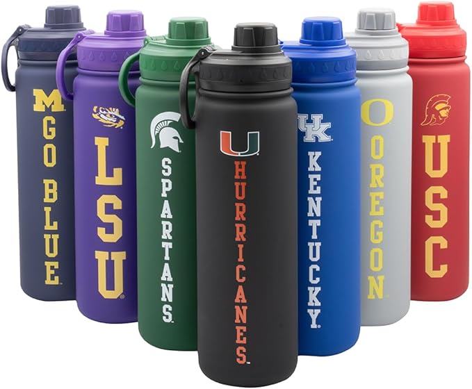 Miami Hurricanes Water Bottle - Black Double Walled Stainless Steel 24 oz Keeps Drinks Cold or Hot