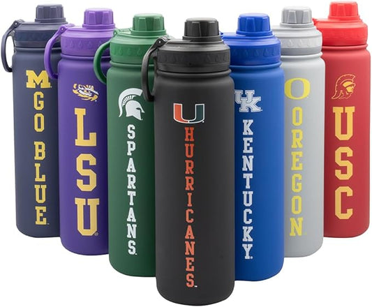 Miami Hurricanes Water Bottle - Black Double Walled Stainless Steel 24 oz Keeps Drinks Cold or Hot