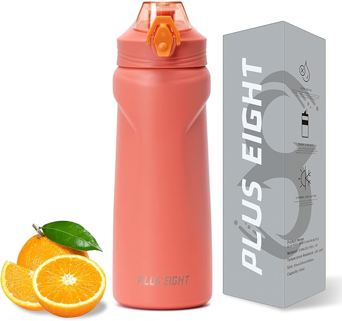 Sports Water Bottle, 25 oz Insulated Water Bottle With Straw, Stainless Steel Water Bottle Wide Mouth for Sports, Gym or Office, BPA-Free Keep Cold 24H Hot 12H (Orange)