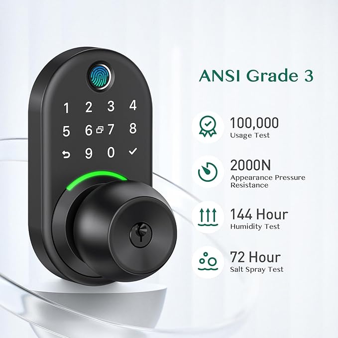 Keypad Smart Door Lock with Knob, Yamiry Keyless Entry Digital Lock with Handle, Fingerprint Electronic Knob for Front Door, Generate Passcode Remotely, Easy Installation