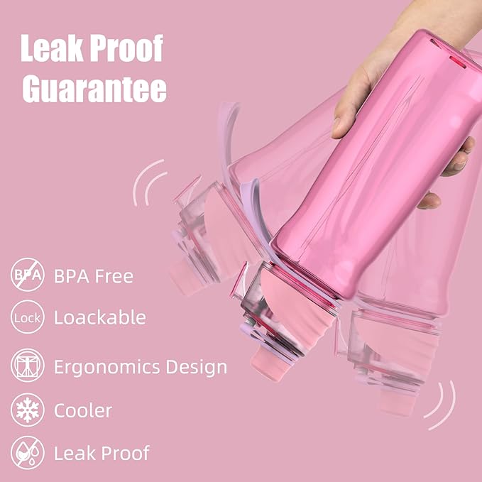 FEIJIAN Mist Water Bottle,32oz Sports Water Bottle with 2-IN-1 Mist & Sip Function, BPA-Free Plastic Water Bottles, Misting Water Bottle, Leakproof & Lightweight, Ideal for Fitness and Outdoor, Pink